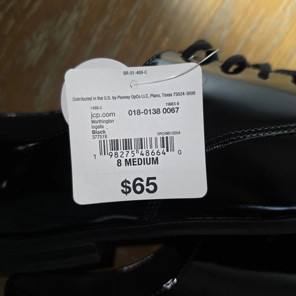 Worthington Ingalls Mens Black Shiny Pointed Toe Dress Memory Foam Shoes 8M New